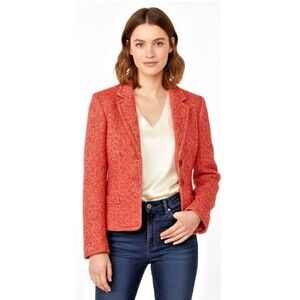 J.Crew Red White Herringbone Wool Jacket Size 8